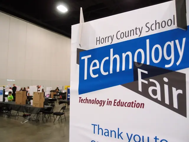 In the picture we can find one hoarding is written something about the technology fair. In the...